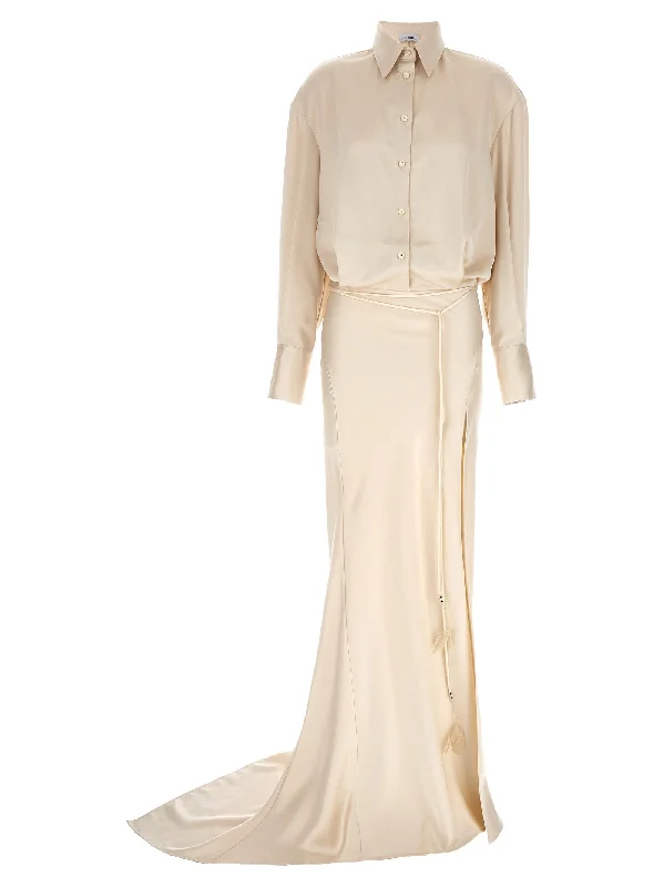 Long Satin Chemisier Dress