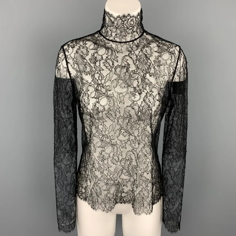 RALPH LAUREN Black Label Size 8 Black Lace Viscose / Polyamide Dress Top