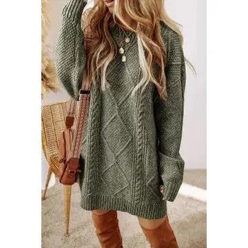 / Showcase Yourself Loose Fit Mist Green Cable Knit Dress (Size Small)