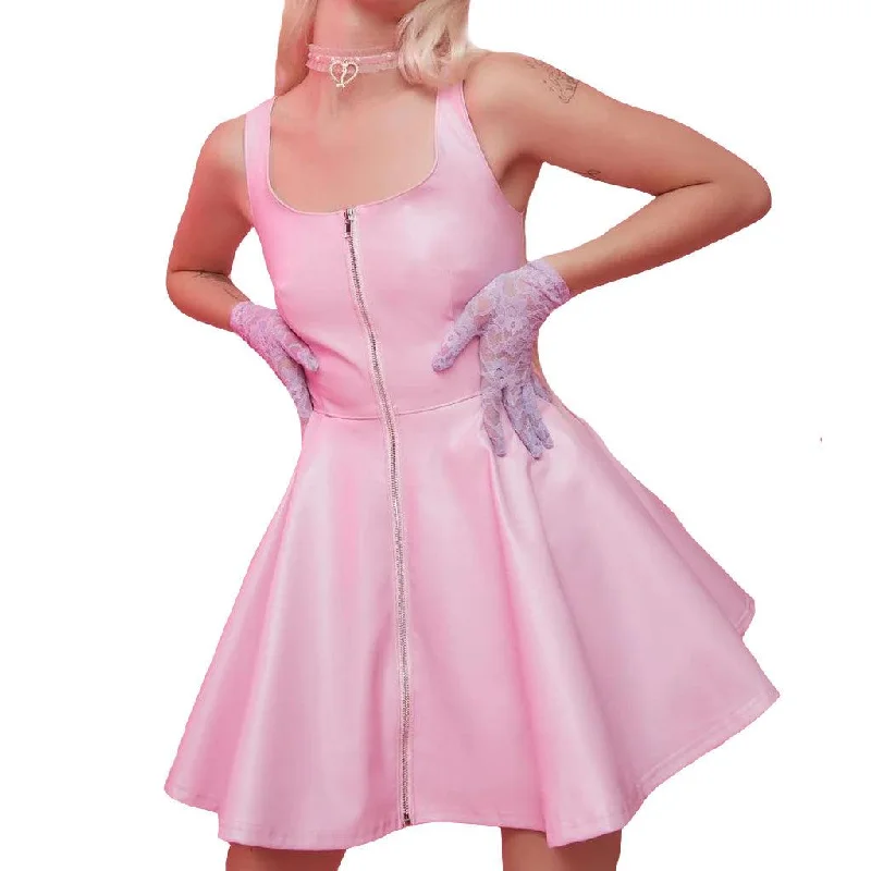 Vegan Leather Pink Skater Dress