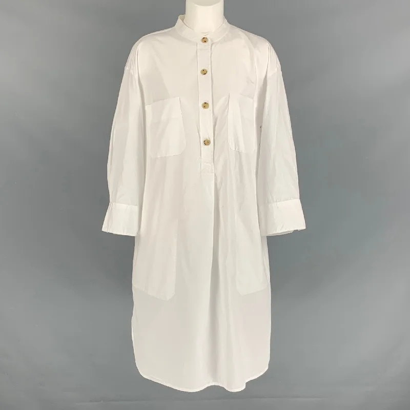 VINCE Size M White Cotton Solid Long placket Dress