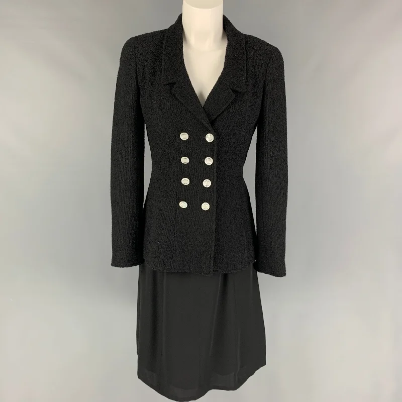 Vintage CHANEL Size 6 Black Textured Wool Nylon Double Breasted Dress Set