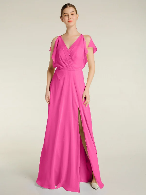 V Neckline Chiffon Maxi Dresses with Slit Azalea Trendy Floral Print Maxi Dress