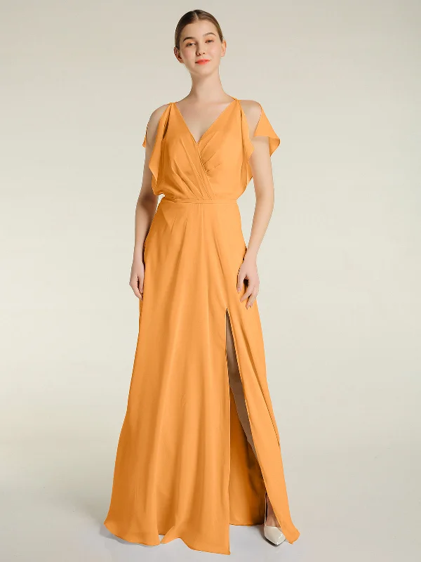 V Neckline Chiffon Maxi Dresses with Slit Tangerine Cozy Knit Maxi Dress