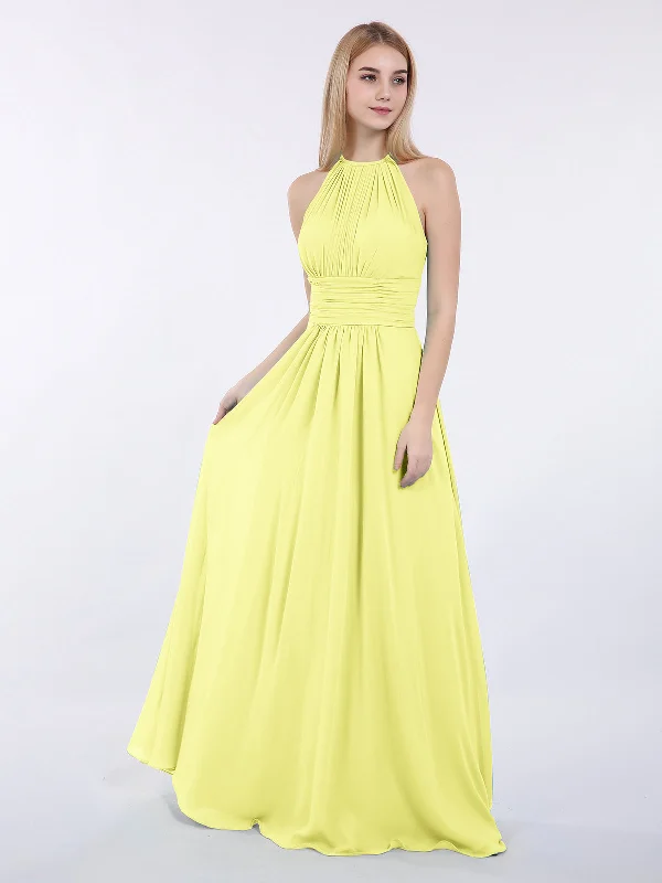 Halter Chiffon Maxi Dress of Bridesmaid Daffodil Elegant Sleeveless Maxi Dress