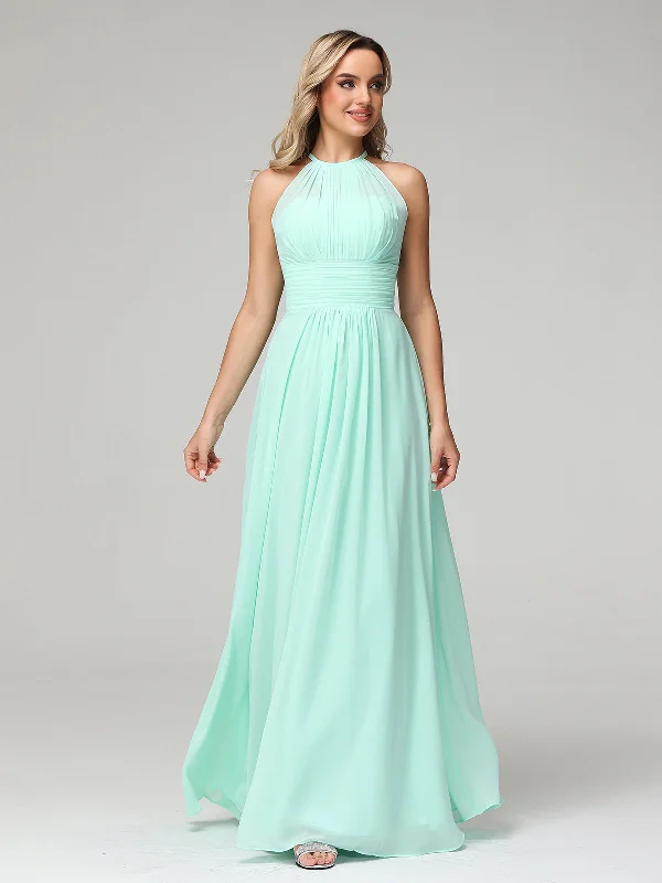 Halter Chiffon Maxi Dress of Bridesmaid Mint Green Fashionable Off-Shoulder Maxi Dress Halter Chiffon Maxi Dress of Bridesmaid Mint Green Fashionable Off-Shoulder Maxi Dress