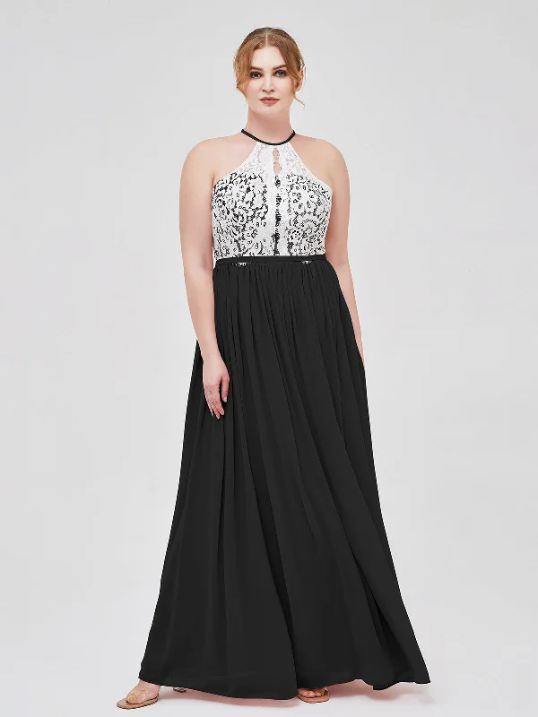 Halter Maxi Dress with Ivory Lace Bodice-Black Chic Summer Maxi Dress