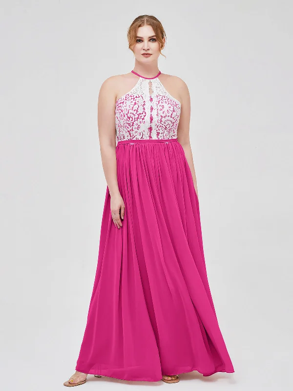 Halter Maxi Dress with Ivory Lace Bodice-Fuchsia Cozy Spaghetti Strap Maxi Dress