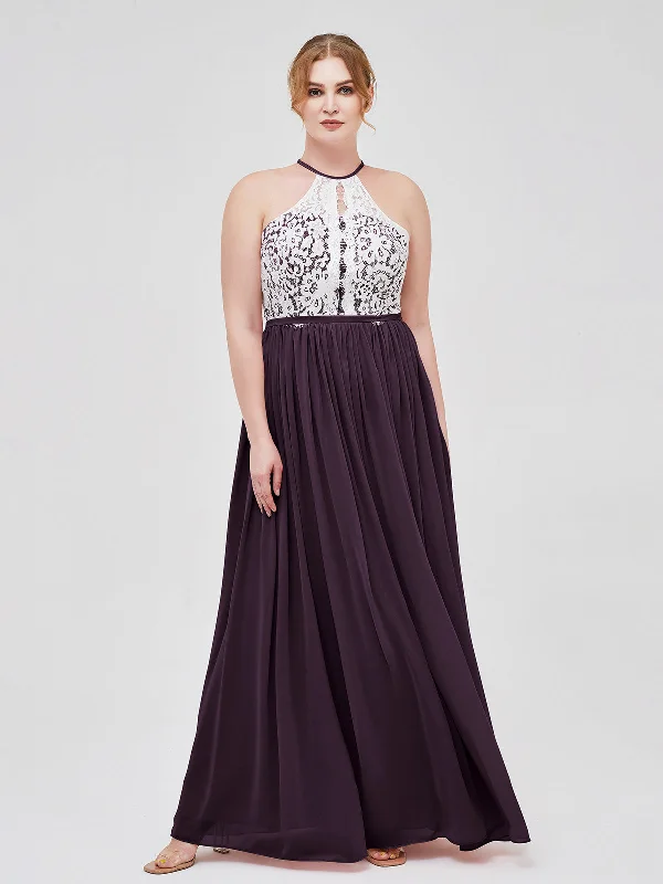 Halter Maxi Dress with Ivory Lace Bodice-Plum Classic Strapless Maxi Dress