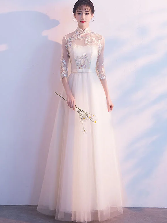 Bridesmaid Embroidered Tulle Qipao Cheongsam Maxi Dress Comfortable Casual Maxi Dress Bridesmaid Embroidered Tulle Qipao Cheongsam Maxi Dress Comfortable Casual Maxi Dress