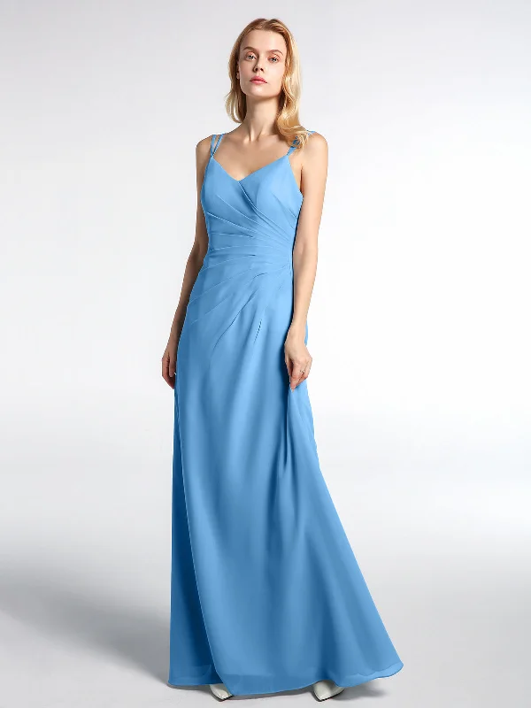 Double Straps Cross Back Chiffon Maxi Dress-Blue Trendy Maxi Dress with Straps