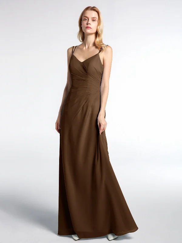 Double Straps Cross Back Chiffon Maxi Dress-Brown Stylish Boho Chic Maxi Dress