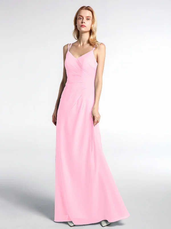 Double Straps Cross Back Chiffon Maxi Dress-Candy Pink Elegant Maxi Dress with Pockets Double Straps Cross Back Chiffon Maxi Dress-Candy Pink Elegant Maxi Dress with Pockets