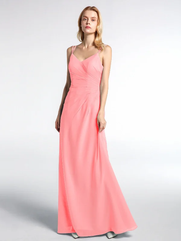 Double Straps Cross Back Chiffon Maxi Dress-Flamingo Trendy Fit-and-Flare Maxi Dress Double Straps Cross Back Chiffon Maxi Dress-Flamingo Trendy Fit-and-Flare Maxi Dress