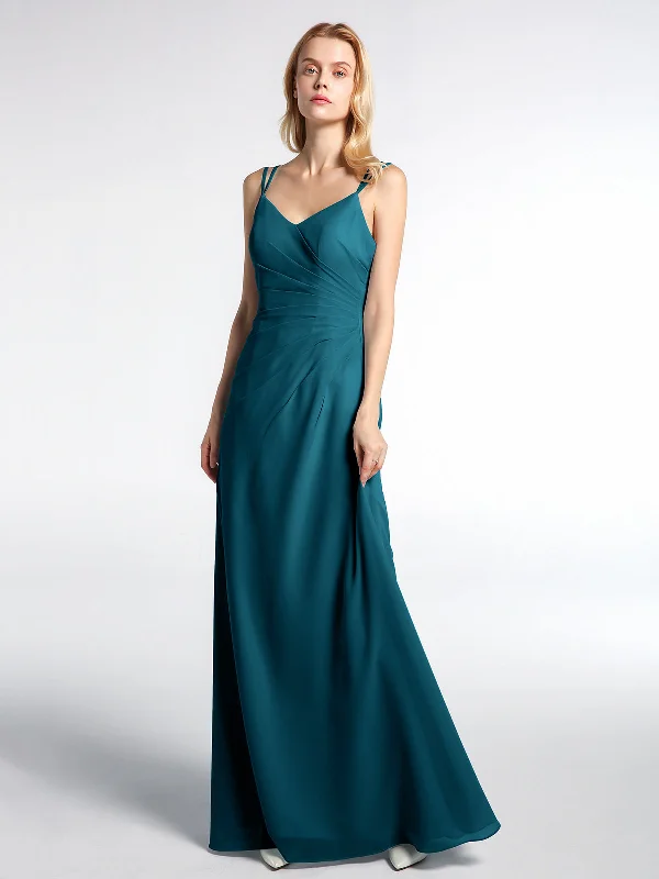 Double Straps Cross Back Chiffon Maxi Dress-Ink Blue Fashionable High-Waist Maxi Dress