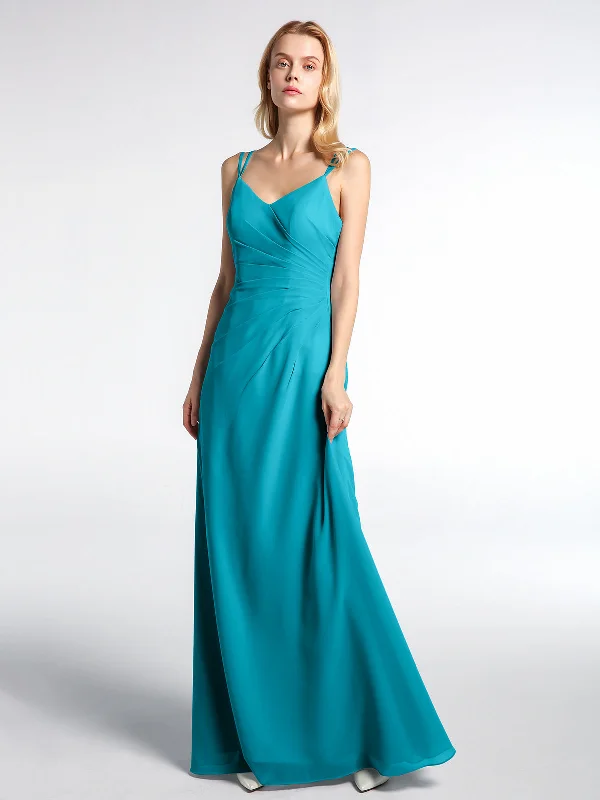 Double Straps Cross Back Chiffon Maxi Dress-Jade Cozy Longline Maxi Dress