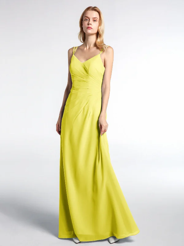 Double Straps Cross Back Chiffon Maxi Dress-Lemon Comfortable Satin Maxi Dress