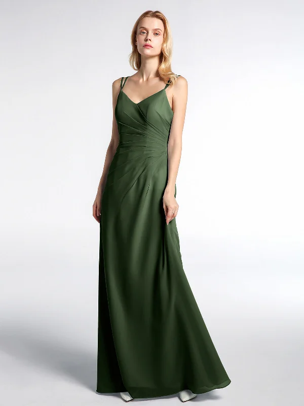 Double Straps Cross Back Chiffon Maxi Dress-Olive Green Cozy Ruffle Sleeve Maxi Dress Double Straps Cross Back Chiffon Maxi Dress-Olive Green Cozy Ruffle Sleeve Maxi Dress