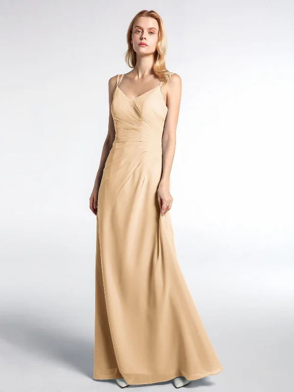 Double Straps Cross Back Chiffon Maxi Dress-Peach Fashionable Sheer Maxi Dress