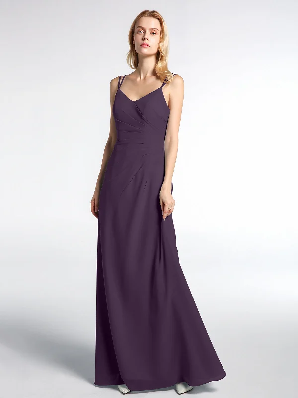 Double Straps Cross Back Chiffon Maxi Dress-Plum Stylish A-Line Maxi Dress