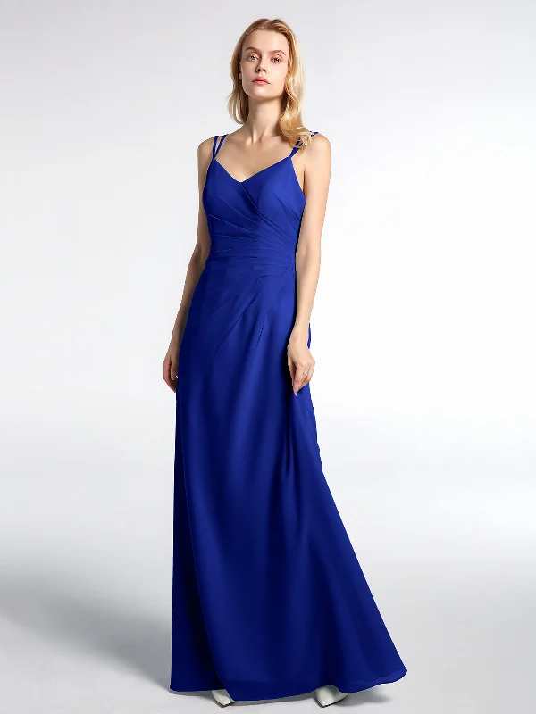Double Straps Cross Back Chiffon Maxi Dress-Royal Blue Stylish V-Neck Maxi Dress
