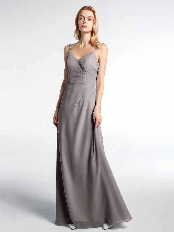 Double Straps Cross Back Chiffon Maxi Dress-Silver Chic Sleeveless Maxi Dress