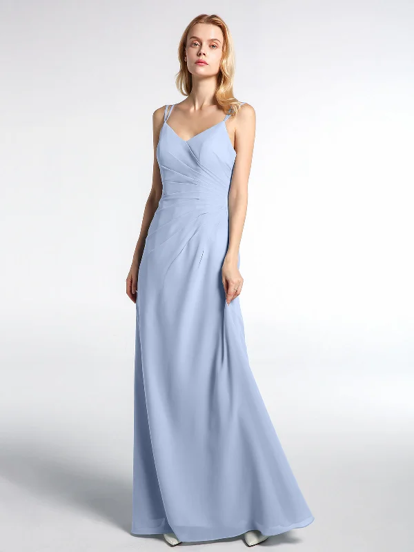 Double Straps Cross Back Chiffon Maxi Dress-Sky Blue Elegant Lace-Up Maxi Dress