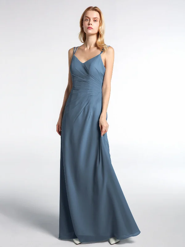 Double Straps Cross Back Chiffon Maxi Dress-Slate Blue Elegant Lace Maxi Dress