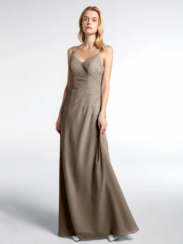 Double Straps Cross Back Chiffon Maxi Dress-Taupe Trendy Maxi Dress with Belt