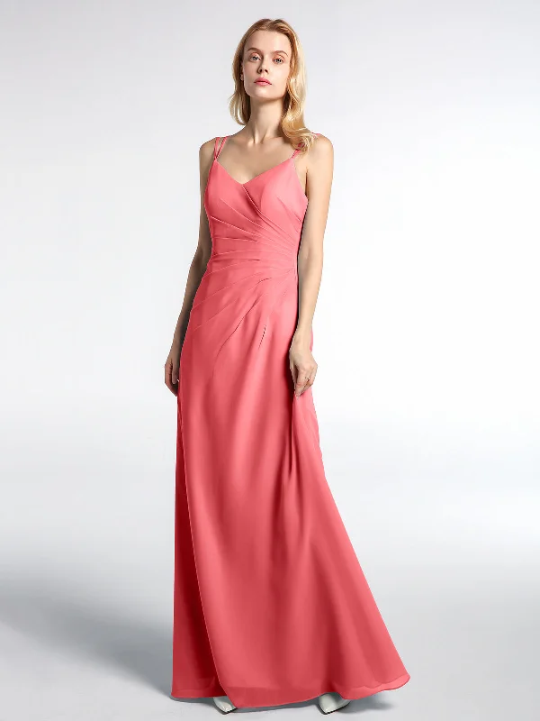 Double Straps Cross Back Chiffon Maxi Dress-Watermelon Elegant Maxi Dress with Belt