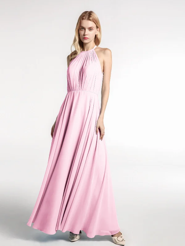 Halter Neck Chiffon Maxi Dress with Circle Skirt-Candy Pink Comfortable Bohemian Maxi Dress Halter Neck Chiffon Maxi Dress with Circle Skirt-Candy Pink Comfortable Bohemian Maxi Dress