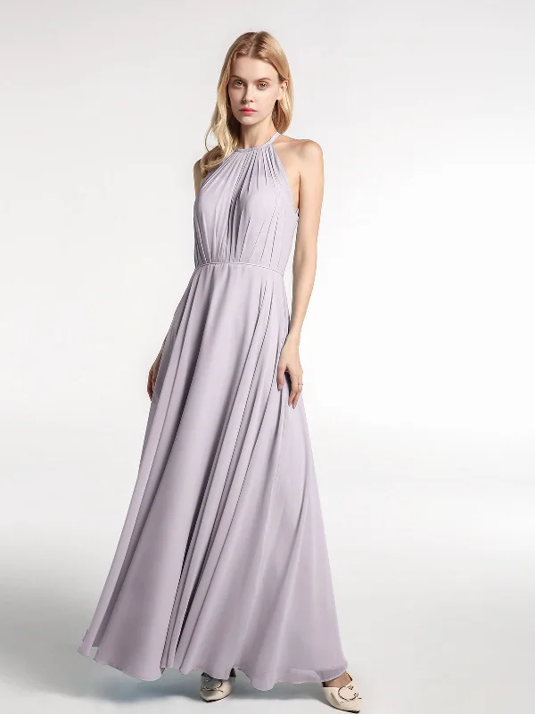 Halter Neck Chiffon Maxi Dress with Circle Skirt-Dusk Fashionable Faux Wrap Maxi Dress