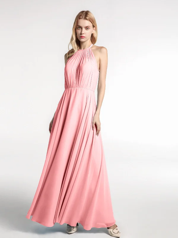 Halter Neck Chiffon Maxi Dress with Circle Skirt-Flamingo Fashionable Sheer Maxi Dress Halter Neck Chiffon Maxi Dress with Circle Skirt-Flamingo Fashionable Sheer Maxi Dress