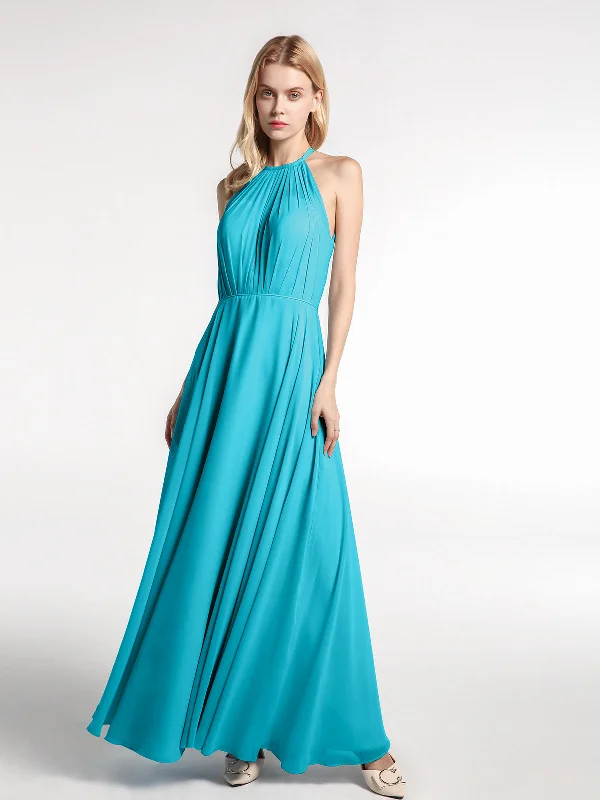 Halter Neck Chiffon Maxi Dress with Circle Skirt-Jade Stylish Off-Shoulder Maxi Dress Halter Neck Chiffon Maxi Dress with Circle Skirt-Jade Stylish Off-Shoulder Maxi Dress