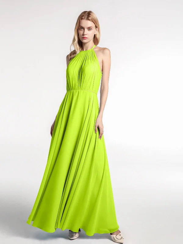 Halter Neck Chiffon Maxi Dress with Circle Skirt-Lime Green Stylish Boho Chic Maxi Dress Halter Neck Chiffon Maxi Dress with Circle Skirt-Lime Green Stylish Boho Chic Maxi Dress