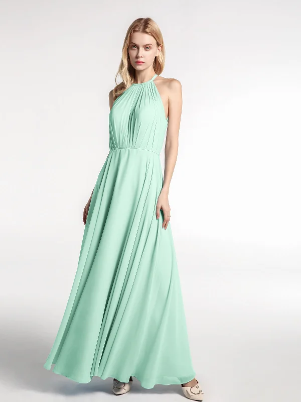Halter Neck Chiffon Maxi Dress with Circle Skirt-Mint Green Fashionable Open-Back Maxi Dress Halter Neck Chiffon Maxi Dress with Circle Skirt-Mint Green Fashionable Open-Back Maxi Dress