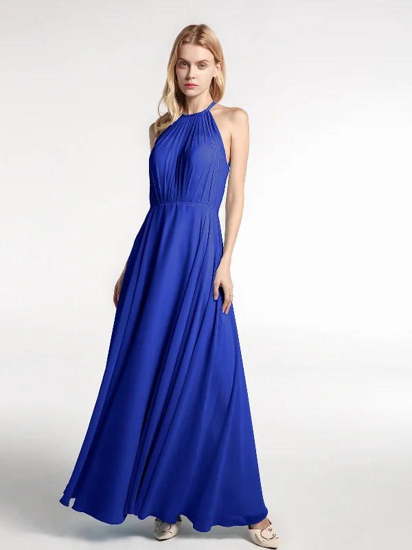 Halter Neck Chiffon Maxi Dress with Circle Skirt-Royal Blue Classic Strapless Maxi Dress Halter Neck Chiffon Maxi Dress with Circle Skirt-Royal Blue Classic Strapless Maxi Dress