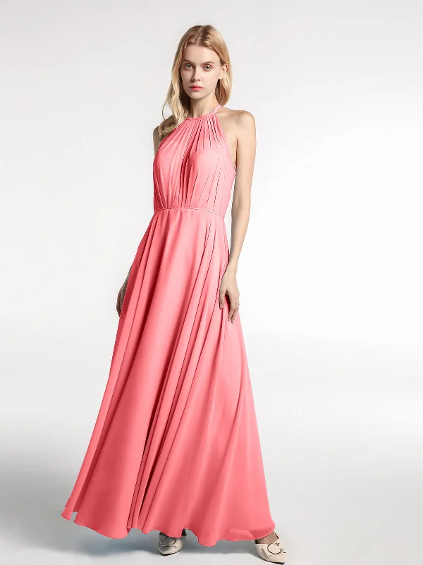 Halter Neck Chiffon Maxi Dress with Circle Skirt-Watermelon Chic Summer Floral Maxi Dress Halter Neck Chiffon Maxi Dress with Circle Skirt-Watermelon Chic Summer Floral Maxi Dress