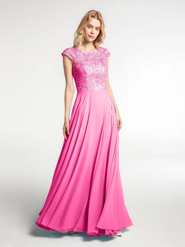 Illusion Wrap Neck Lace and Chiffon Maxi Dress-Azalea Trendy Maxi Dress with Belt