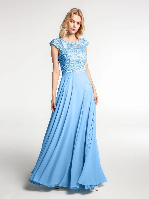 Illusion Wrap Neck Lace and Chiffon Maxi Dress-Blue Chic Boho Print Maxi Dress