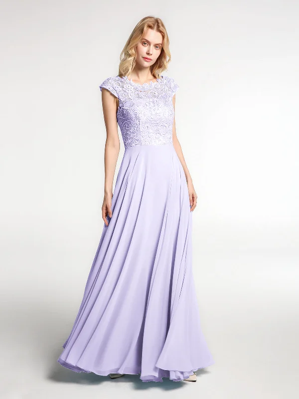 Illusion Wrap Neck Lace and Chiffon Maxi Dress-Lilac Cozy Cold-Shoulder Maxi Dress
