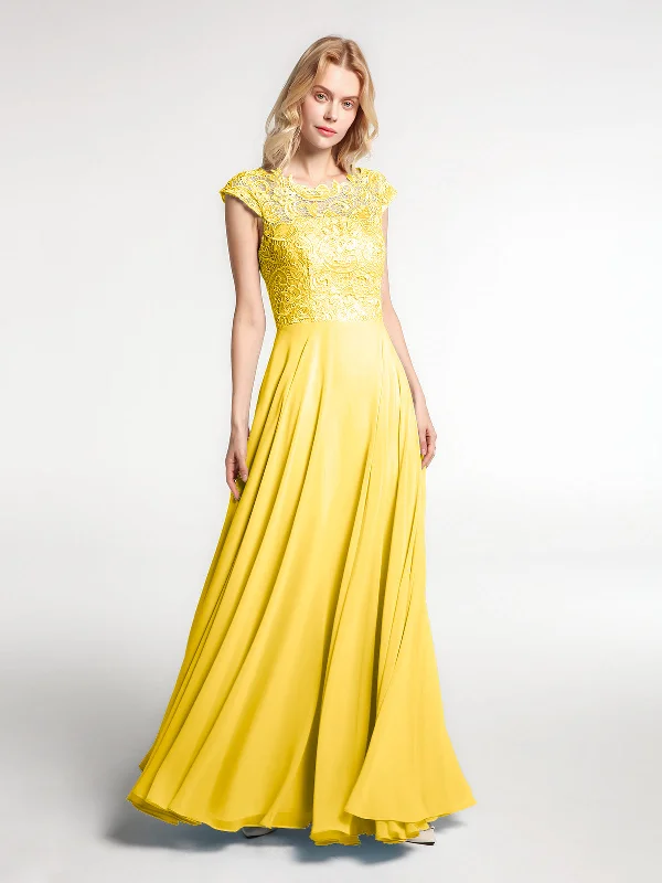Illusion Wrap Neck Lace and Chiffon Maxi Dress-Marigold Trendy Fit-and-Flare Maxi Dress Illusion Wrap Neck Lace and Chiffon Maxi Dress-Marigold Trendy Fit-and-Flare Maxi Dress
