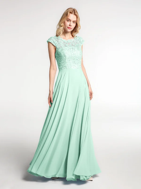 Illusion Wrap Neck Lace and Chiffon Maxi Dress-Mint Green Elegant Floral Maxi Dress