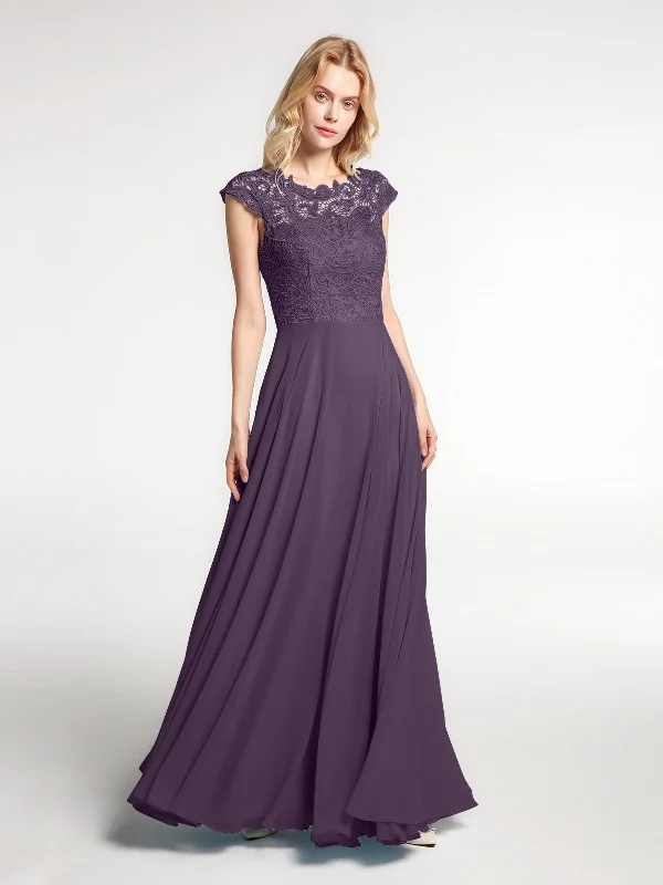 Illusion Wrap Neck Lace and Chiffon Maxi Dress-Plum Stylish Boho Maxi Dress