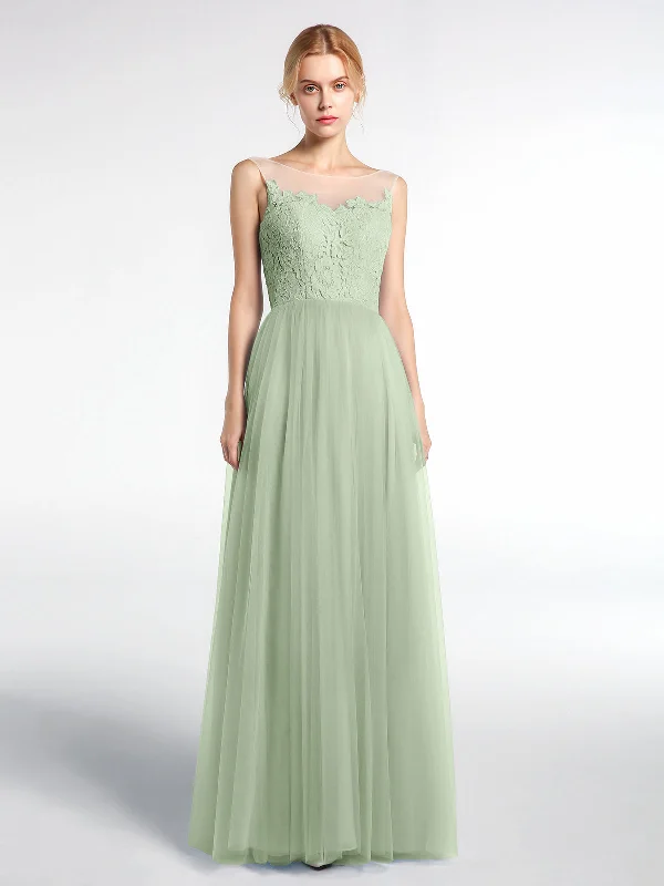 Illusion Neckline Lace and Tulle Maxi Dress-Dusty Sage Comfortable Casual Maxi Dress