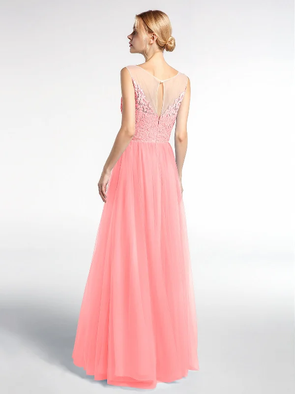 Illusion Neckline Lace and Tulle Maxi Dress-Flamingo Stylish Pleated A-Line Maxi Dress Illusion Neckline Lace and Tulle Maxi Dress-Flamingo Stylish Pleated A-Line Maxi Dress