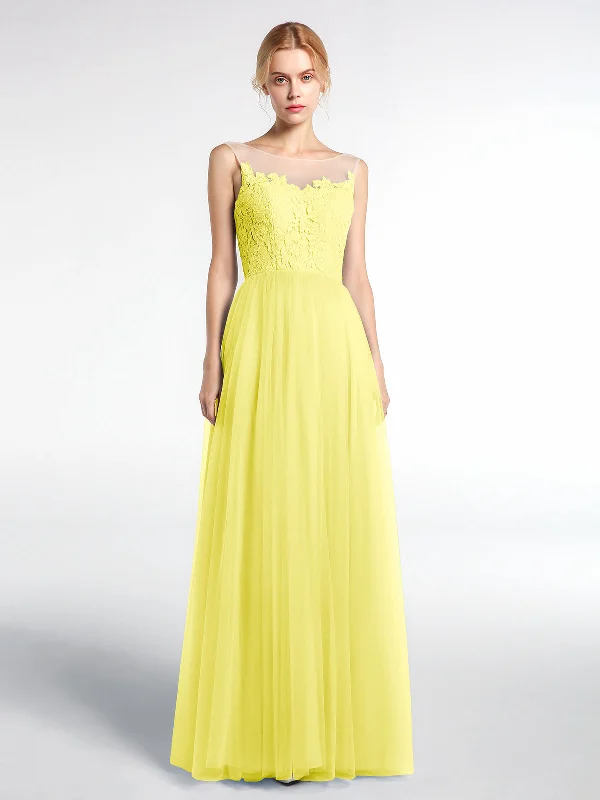 Illusion Neckline Lace and Tulle Maxi Dress-Lemon Chic Summer Floral Maxi Dress