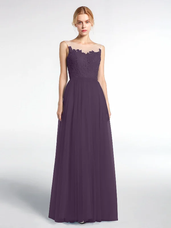 Illusion Neckline Lace and Tulle Maxi Dress-Plum Trendy Off-Shoulder Ruffle Maxi Dress Illusion Neckline Lace and Tulle Maxi Dress-Plum Trendy Off-Shoulder Ruffle Maxi Dress