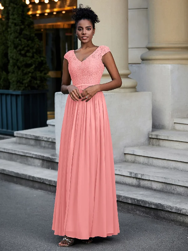 Lace and Chiffon Maxi Dress with Cap Sleeves-Flamingo Comfortable Ruffle Hem Maxi Dress Lace and Chiffon Maxi Dress with Cap Sleeves-Flamingo Comfortable Ruffle Hem Maxi Dress