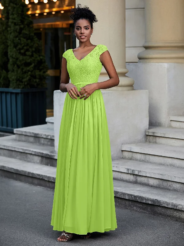 Lace and Chiffon Maxi Dress with Cap Sleeves-Lime Green Stylish Button-Up Maxi Dress Lace and Chiffon Maxi Dress with Cap Sleeves-Lime Green Stylish Button-Up Maxi Dress
